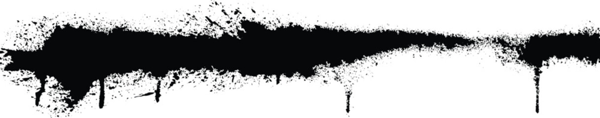 Obraz premium Horizontal black spray paint stroke with splatters and drips on a white background