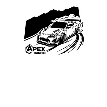 Drifting sports car vector illustration for t-shirt design and automotive apparel graphics.