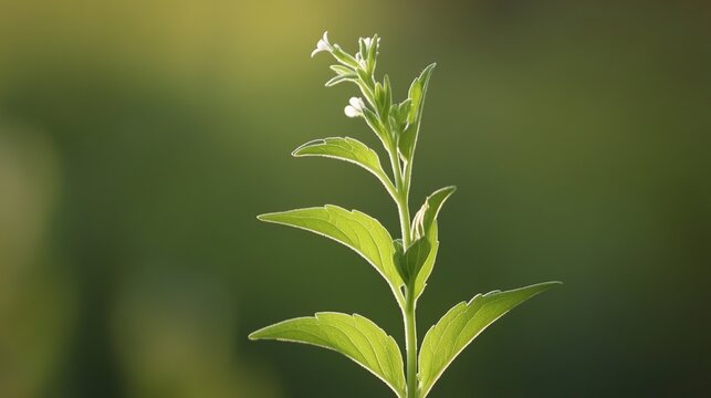stevia. Stevia plant with vibrant green serrated leaves and tiny white flowers. gardening catalogs, home-decor guides, designed for gardening and botanical catalogs, enhances decor appeal.