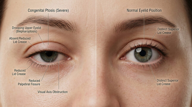 Congenital Ptosis with Drooping of Upper Eyelid Causing Visual Obstruction of Human Eyelid Anatomy Levator Muscle Weakness Reduced Palpebral Fissure