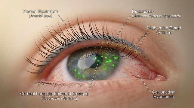 Distichiasis with Abnormal Eyelashes Emerging from Meibomian Gland Orifices Causing Corneal Irritation of Human Eyelid Anatomy Aberrant Origin Posterior Lamella