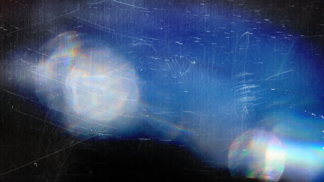 scratched vintage glass texture with iridescent rainbow light refraction, abstract grunge overlay for digital art and design