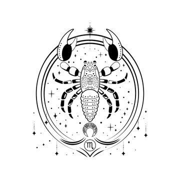 Scorpio zodiac sign, outline, line art