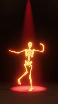 Glowing Skeleton Performing Hip Hop Dance Under Spotlight