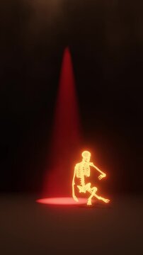 Glowing Skeleton Performing Northern Soul Dance Under Spotlight