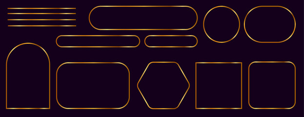 Plakat Golden frames set for design, luxury thin line geometric borders, star, arch, rectangle, circle shapes collection on dark background