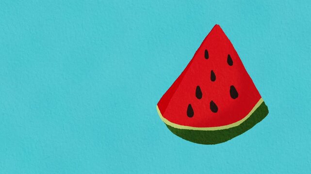 Watercolor watermelon slice animation with turquoise copy space