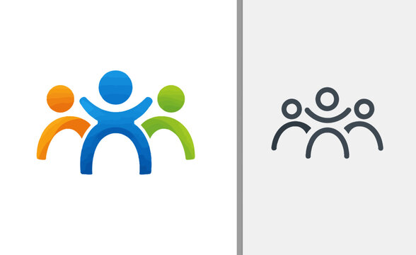 Human figure group icon representing teamwork and unity in colorful gradient and dark blue outline style on white background