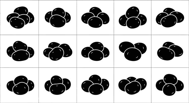 Black olives in various arrangements
