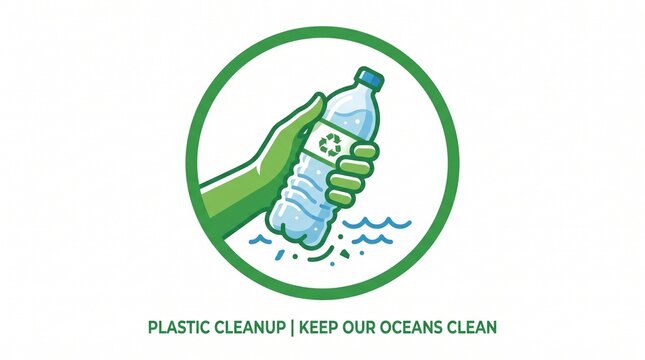 Plastic Cleanup Vector Icon | Keep Our Oceans Clean Environmental Logo | Recycled Bottle Recycling Label | Global Warming Solutions
