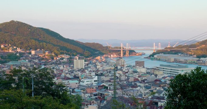 Elevated View of Onomichi Harbor and Coastal City, Hiroshima, Japan