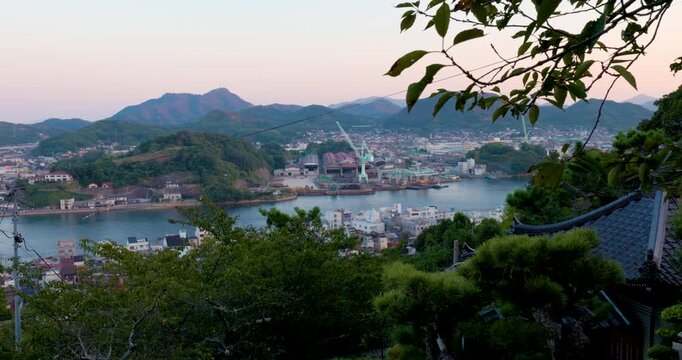 Elevated View of Onomichi Harbor and Coastal City, Hiroshima, Japan