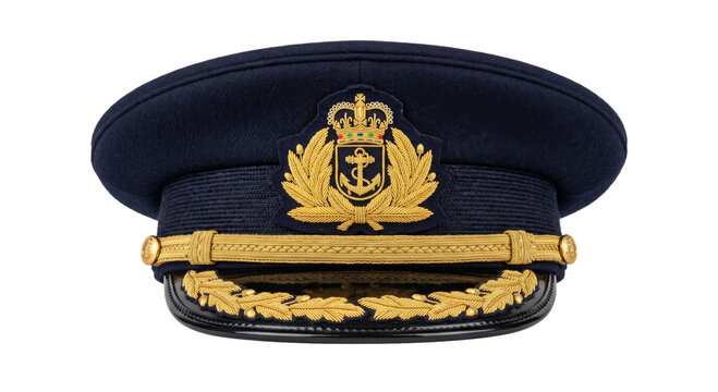 Elegant navy blue officer's cap with gold embroidery and anchor emblem