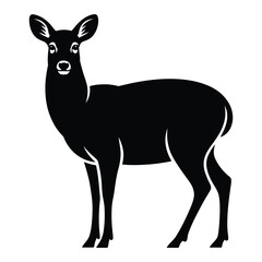 Fototapeta premium A graceful deer stands facing forward depicted as a stark black silhouette