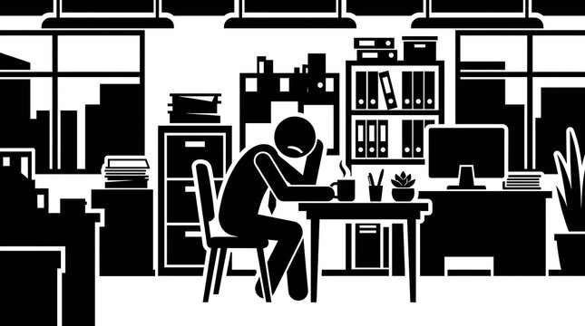 Tired Office Worker Stick Figure Stress Vector Illustration