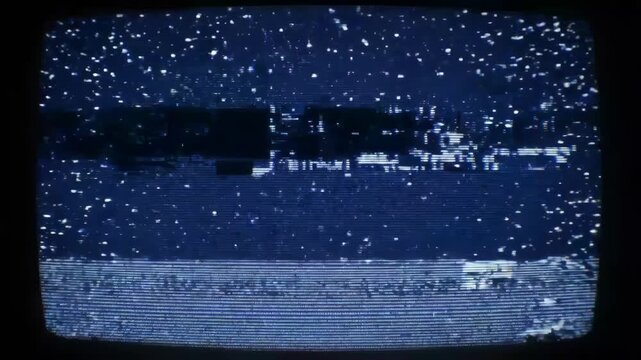Blue analog television static background with scanlines