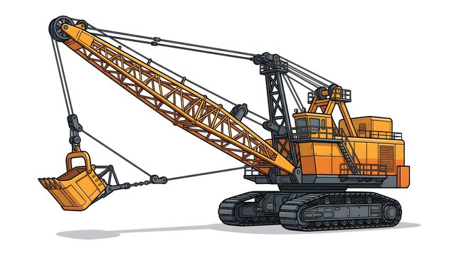 Large Mining Dragline Excavator Heavy Machinery Illustration
