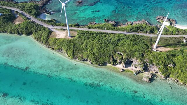 宮古島を代表する景観地・西平安名崎の風力発電空撮