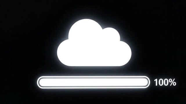 White cloud icon with loading bar on black background