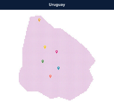 Colorful map pins on uruguay vector illustration