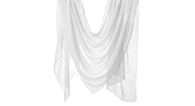 Elegant white sheer fabric draped and flowing with soft folds and texture