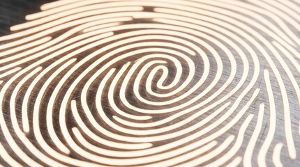 Naklejka premium Fingerprint Pattern Biometric Security Identity Wooden Carving Macro Texture Concept