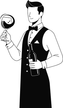 Sommelier holding wine glass and bottle with sommelier restaurant hospitality beverage bartender