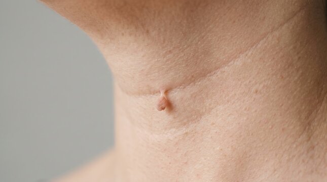 Close-up of Skin Tag Acrochordon Growth on Human Neck