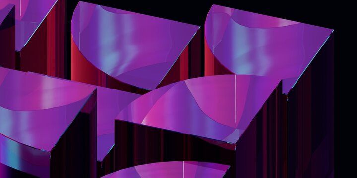 3D Render of Abstract Iridescent Interlocking Geometric Pie-Slice Segments on Black Background