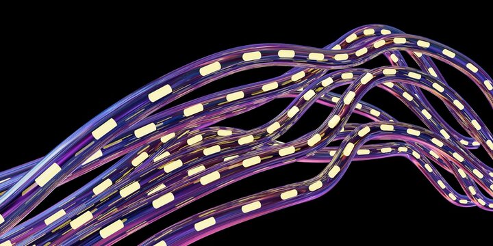 Abstract 3D Glowing Fiber Optic Cables with Yellow Lights