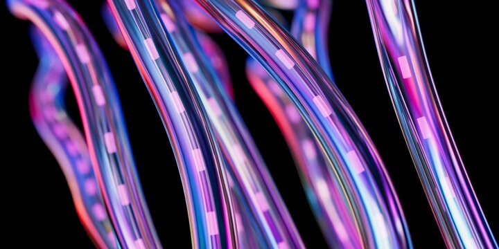 Futuristic Data Transfer Concept with Illuminated Fiber Optic Strands on Black Background