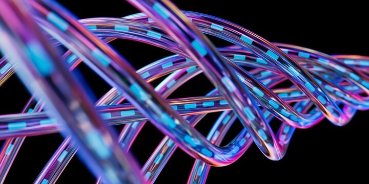 Dynamic 3D Twisted Fiber Optic Network with Blue Pulses