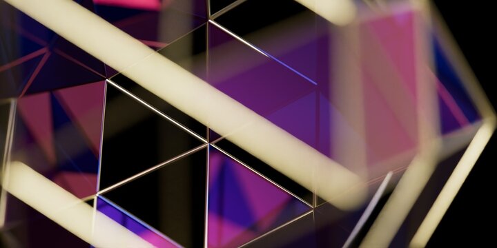 Abstract 3D Geometric Crystal Structure with Purple Refractions