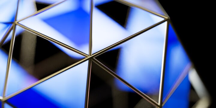Glowing 3D Geometric Wireframe with Blue Triangular Facets