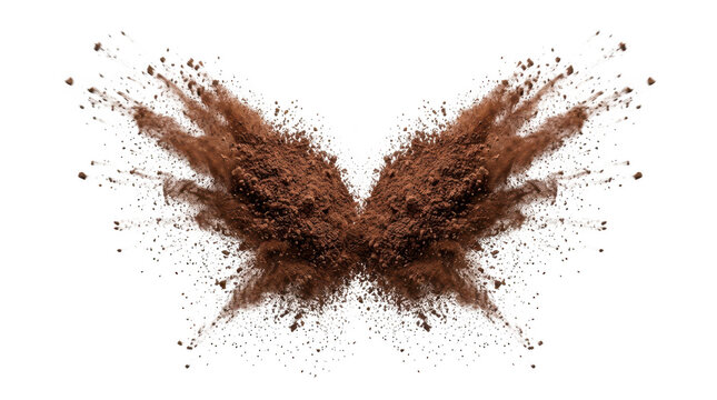 Cocoa powder explosion isolated on transparent background