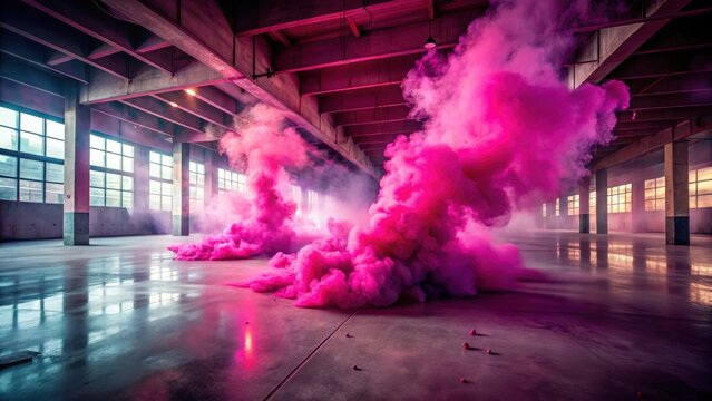 Concrete floor and pink smoke background