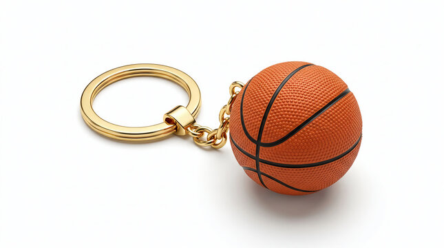 Keychain with a miniature basketball charm attached to a gold-colored ring and chain, perfect for sports enthusiasts and basketball fans