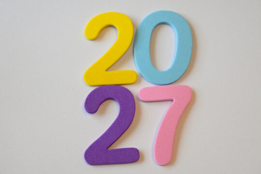 Colorful foam numbers forming 2027