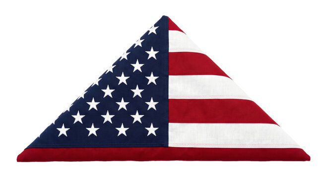 American flag folded neatly into a triangle on a white background
