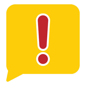 Yellow speech bubble icon with red exclamation mark symbol