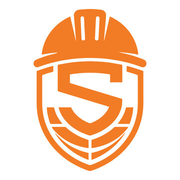 Orange construction hard hat logo with letter S symbol