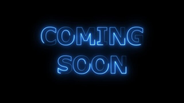 glowing neon blue color COMING SOON text icon animation business poster template signboard alphabet font letter word banner sign symbol seamless light cyber effect footage on black background.4k