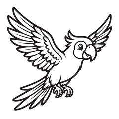 Obraz premium Cute Flying Parrot with Spread Wings Black and White Line Art