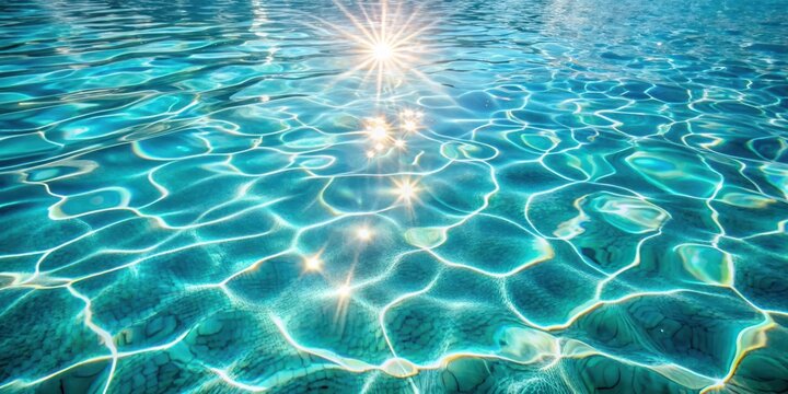 Crystal clear water pool background with rippling reflections of sunlight, pool