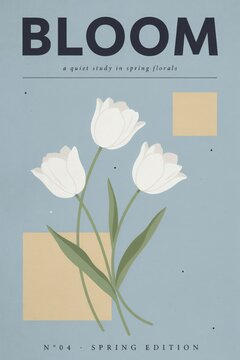 Minimalist white tulips with geometric shapes floral