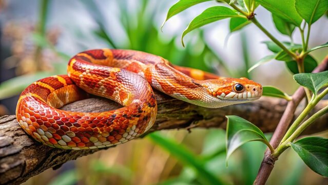 Corn snake on a branch with leaves , animal , wildlife,  animal , wildlife, nature, animal, animals, tree, snake, reptile, animal