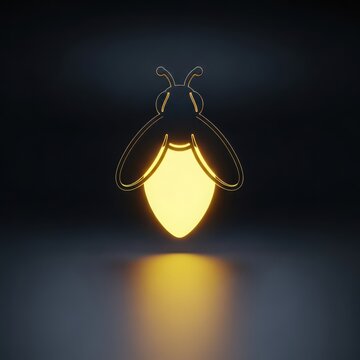 Glowing firefly icon emitting warm light, a stylized insect symbol for nature and illumination