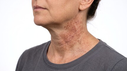 Naklejka premium Side View of Mature Woman with Poikiloderma of Civatte and Neck Sun Damage
