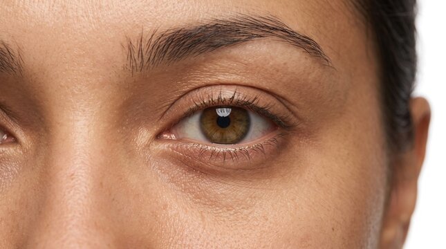 Extreme Close-up of Brown Female Eye with Natural Skin Texture and Fine Lines