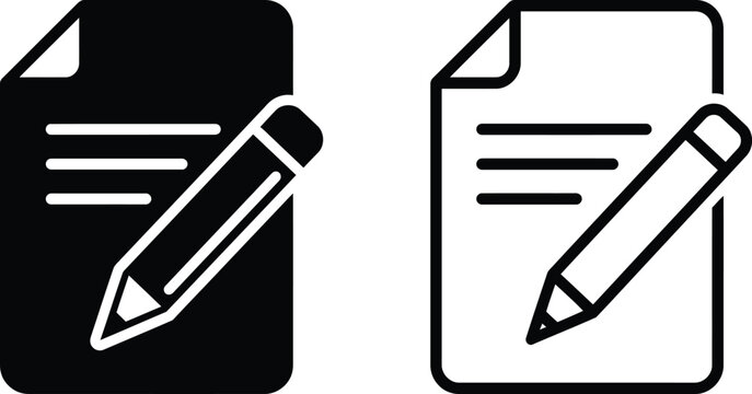 Document writing and editing vector icon set featuring paper sheet and pencil document stationery education learning journalist